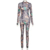 Aesthetic Print Jumpsuit Women Zip Up Skinny Elastic Turtleneck-Night Out Jumpsuits & Rompers-Arimonz-Arimonz