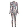 Aesthetic Print Jumpsuit Women Zip Up Skinny Elastic Turtleneck-Night Out Jumpsuits & Rompers-Arimonz-Arimonz