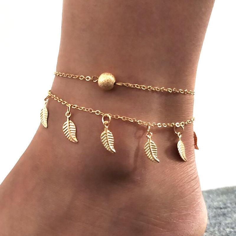 Anklets - Bohemia Beach Barefoot Sandals Anklet Chain Leaf Pendant Foot Bracelet Fashion Jewelry For Women