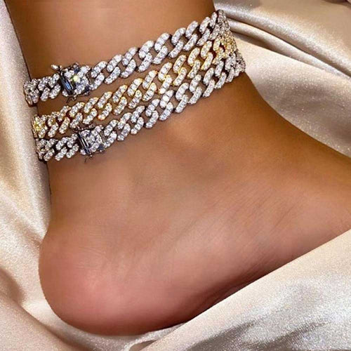 Anklets - Chunky Metal Chain Anklet For Women Rhinestone Foot Bracelet Rock Jewelry