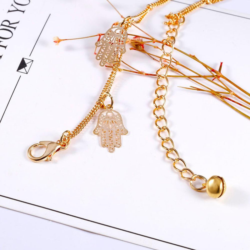 Anklets - Double Layer Anklets Hollow Hamsa Hand Anklet Accessory For Women