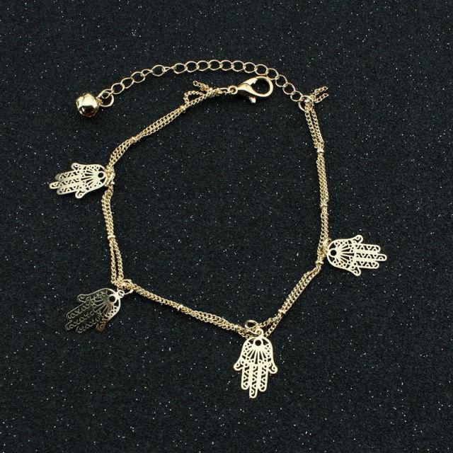 Anklets - Double Layer Anklets Hollow Hamsa Hand Anklet Accessory For Women