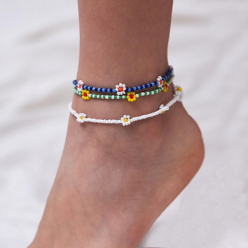 Anklets - Flower Daisy Bead Anklet For Women Colorful Handmade Anklet