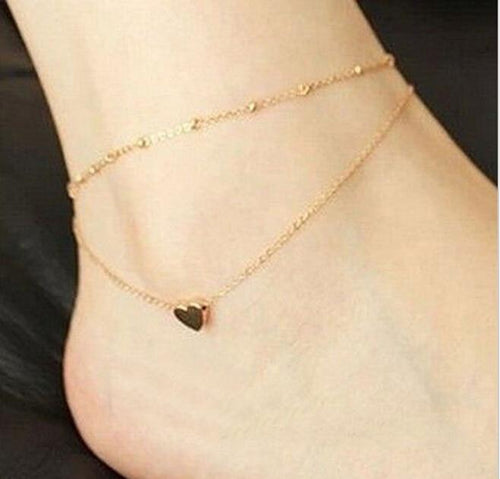 Anklets - Heart Anklet Double Layer Chain Anklet For Women