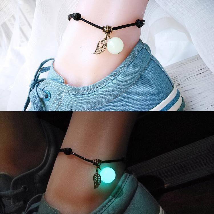 Anklets - Luminous Bead Ankle Chain Pendant Anklet Beaded Foot Jewelry For Women