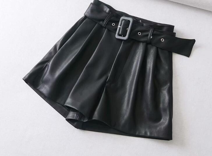 Arimonz Women Faux Leather Shorts In Black and Red-Shorts-Arimonz-Arimonz