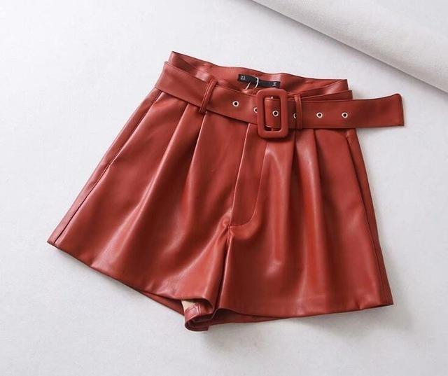 Arimonz Women Faux Leather Shorts In Black and Red-Shorts-Arimonz-Red-XS-Arimonz