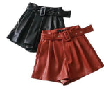 Arimonz Women Faux Leather Shorts In Black and Red-Shorts-Arimonz-Arimonz