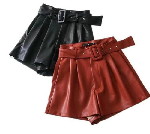 Arimonz Women Faux Leather Shorts In Black and Red-Shorts-Arimonz-Arimonz