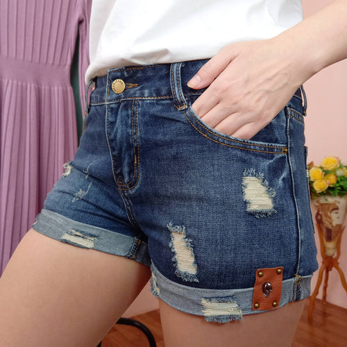 Autumn Denim Mini Shorts Women Rivet Holes Jeans Low Waist Shorts-Shorts-Arimonz-Arimonz