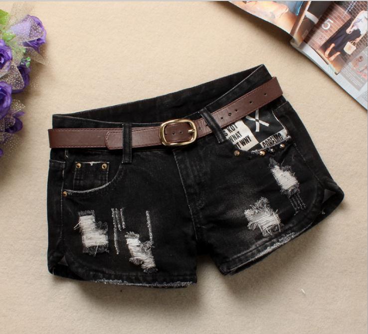 Autumn Denim Mini Shorts Women Rivet Holes Jeans Low Waist Shorts-Shorts-Arimonz-Arimonz
