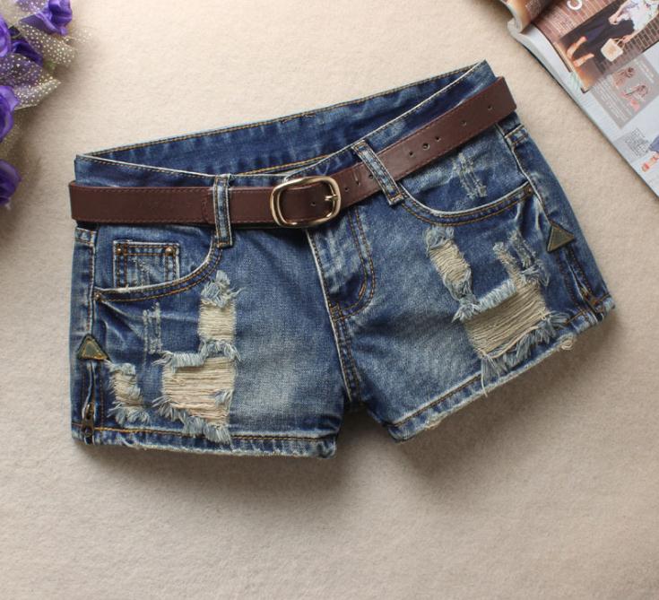 Autumn Denim Mini Shorts Women Rivet Holes Jeans Low Waist Shorts-Shorts-Arimonz-Arimonz