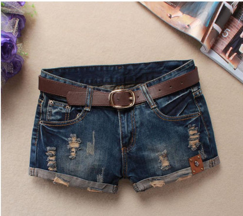 Autumn Denim Mini Shorts Women Rivet Holes Jeans Low Waist Shorts-Shorts-Arimonz-Arimonz
