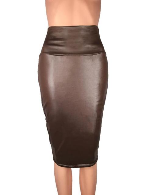 Back Split Women Skirt Black Bodycon Skirt High Waist PU Leather Skirt-Skirts-Arimonz-Coffee-S-Arimonz