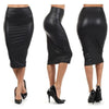 Back Split Women Skirt Black Bodycon Skirt High Waist PU Leather Skirt-Skirts-Arimonz-Arimonz