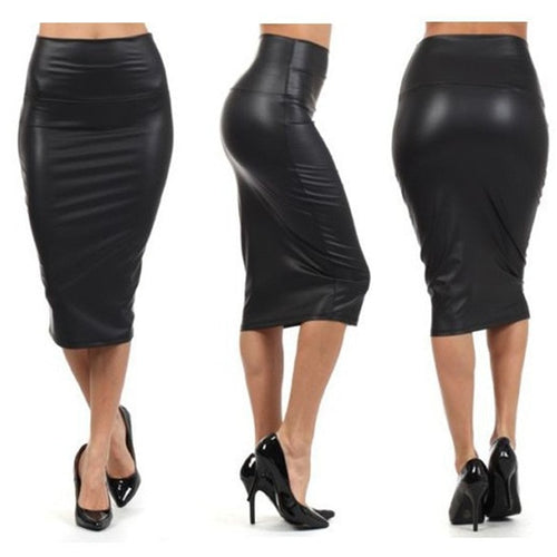 Back Split Women Skirt Black Bodycon Skirt High Waist PU Leather Skirt-Skirts-Arimonz-Arimonz