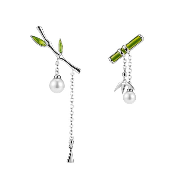 Bamboo Dangle Earring With Pearl Retro Style For Women Fine Jewelry-Earrings-Arimonz-Arimonz