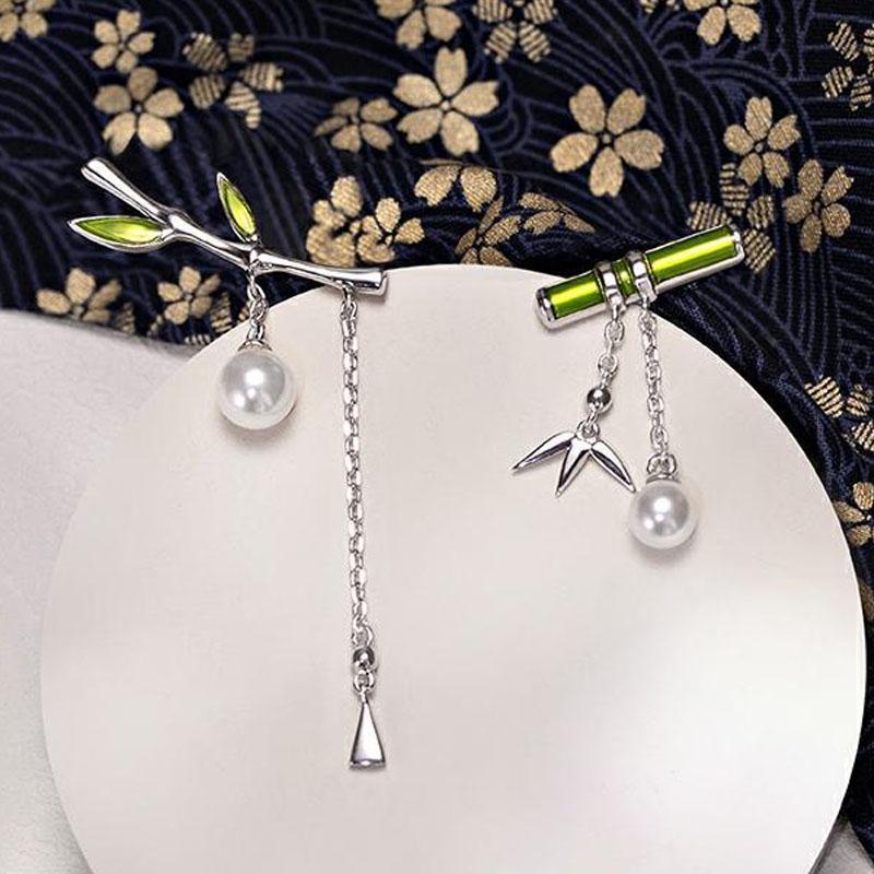 Bamboo Dangle Earring With Pearl Retro Style For Women Fine Jewelry-Earrings-Arimonz-Arimonz