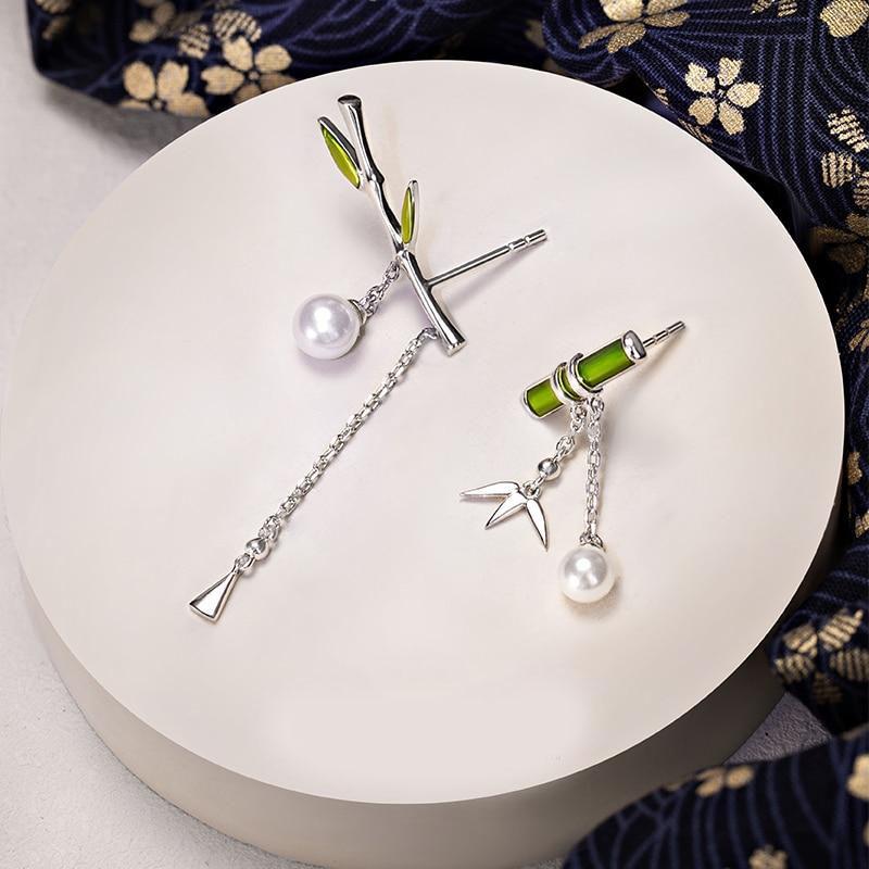Bamboo Dangle Earring With Pearl Retro Style For Women Fine Jewelry-Earrings-Arimonz-Arimonz