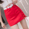 Bandage Women Denim Skirt Summer High Waist Chic Belt Jean Mini Skirt-Denim Skirts-Arimonz-Red-S-Arimonz