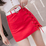 Bandage Women Denim Skirt Summer High Waist Chic Belt Jean Mini Skirt-Denim Skirts-Arimonz-Red-S-Arimonz
