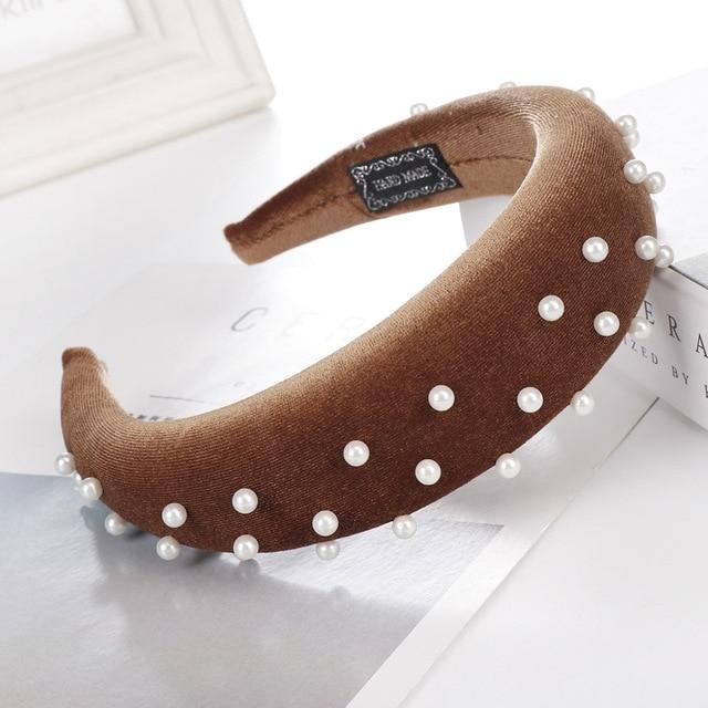 Beaded Thick Velvet Headband-Hair Accessories-Arimonz-brown-Arimonz