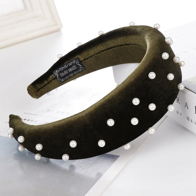 Beaded Thick Velvet Headband-Hair Accessories-Arimonz-dark green-Arimonz