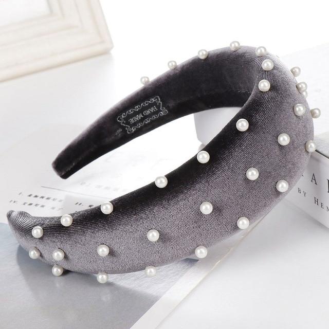 Beaded Thick Velvet Headband-Hair Accessories-Arimonz-gray-Arimonz