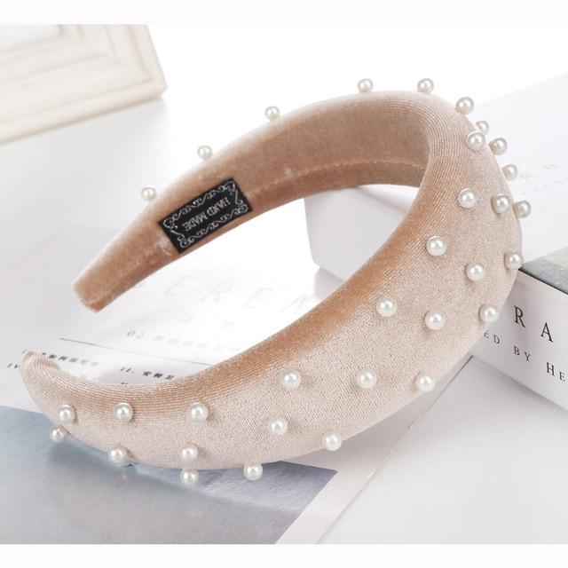 Beaded Thick Velvet Headband-Hair Accessories-Arimonz-khaki-Arimonz