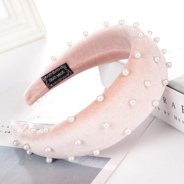 Beaded Thick Velvet Headband-Hair Accessories-Arimonz-light pink-Arimonz
