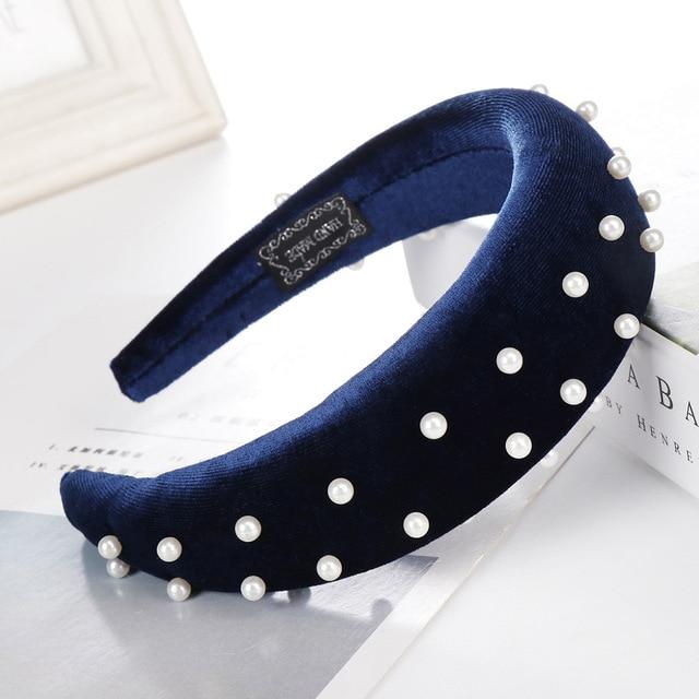 Beaded Thick Velvet Headband-Hair Accessories-Arimonz-navy blue-Arimonz