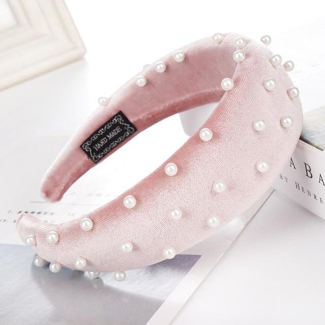 Beaded Thick Velvet Headband-Hair Accessories-Arimonz-pink-Arimonz