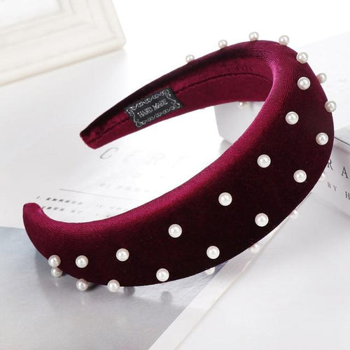 Beaded Thick Velvet Headband-Hair Accessories-Arimonz-wine red-Arimonz