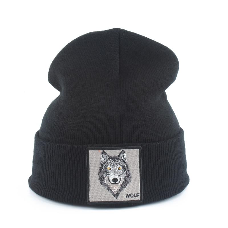 Beanie Wolf Embroidery Winter Hats Knitted Beanies For Women-Hats-Arimonz-Arimonz
