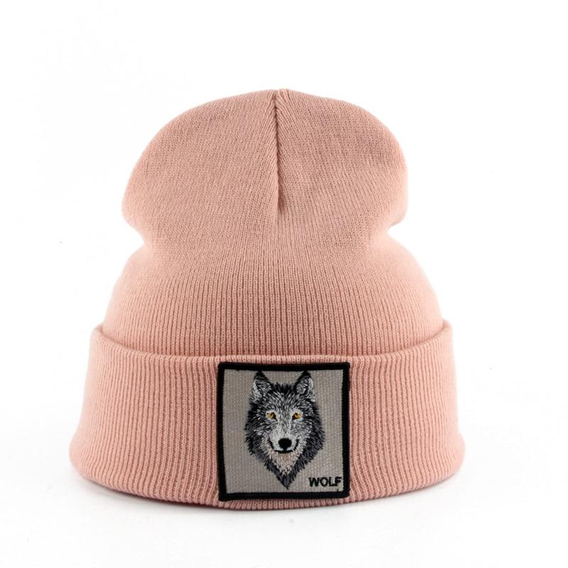 Beanie Wolf Embroidery Winter Hats Knitted Beanies For Women-Hats-Arimonz-Arimonz