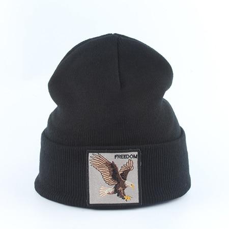 Beanie Wolf Embroidery Winter Hats Knitted Beanies For Women-Hats-Arimonz-eagle black-Arimonz