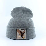 Beanie Wolf Embroidery Winter Hats Knitted Beanies For Women-Hats-Arimonz-eagle gray-Arimonz
