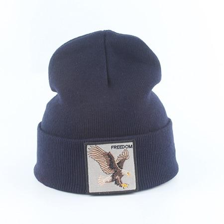 Beanie Wolf Embroidery Winter Hats Knitted Beanies For Women-Hats-Arimonz-eagle navy-Arimonz