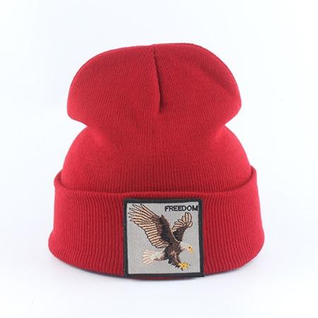 Beanie Wolf Embroidery Winter Hats Knitted Beanies For Women-Hats-Arimonz-eagle red-Arimonz