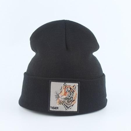 Beanie Wolf Embroidery Winter Hats Knitted Beanies For Women-Hats-Arimonz-tiger black-Arimonz