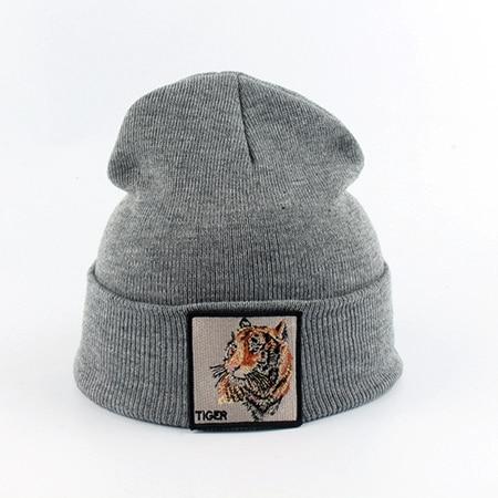Beanie Wolf Embroidery Winter Hats Knitted Beanies For Women-Hats-Arimonz-tiger gray-Arimonz