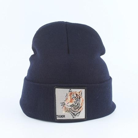 Beanie Wolf Embroidery Winter Hats Knitted Beanies For Women-Hats-Arimonz-tiger navy-Arimonz