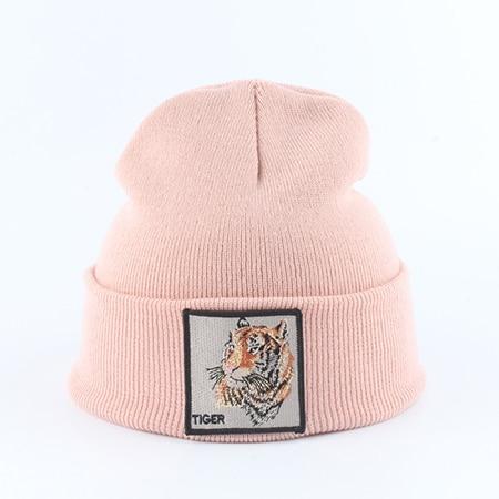 Beanie Wolf Embroidery Winter Hats Knitted Beanies For Women-Hats-Arimonz-tiger pink-Arimonz