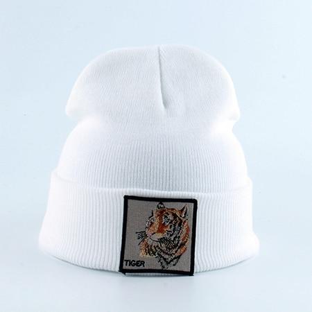 Beanie Wolf Embroidery Winter Hats Knitted Beanies For Women-Hats-Arimonz-tiger white-Arimonz