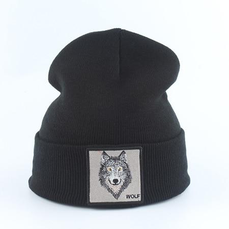 Beanie Wolf Embroidery Winter Hats Knitted Beanies For Women-Hats-Arimonz-wolf black-Arimonz