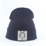 Beanie Wolf Embroidery Winter Hats Knitted Beanies For Women-Hats-Arimonz-wolf navy-Arimonz