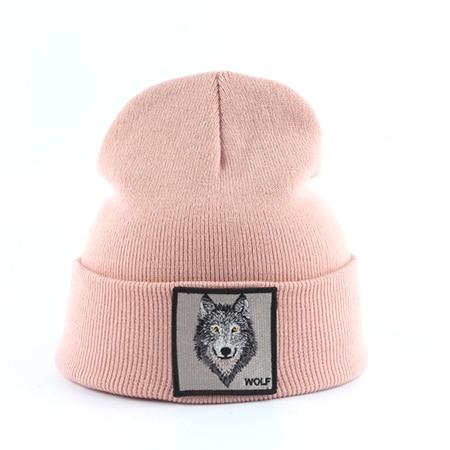 Beanie Wolf Embroidery Winter Hats Knitted Beanies For Women-Hats-Arimonz-wolf pink-Arimonz