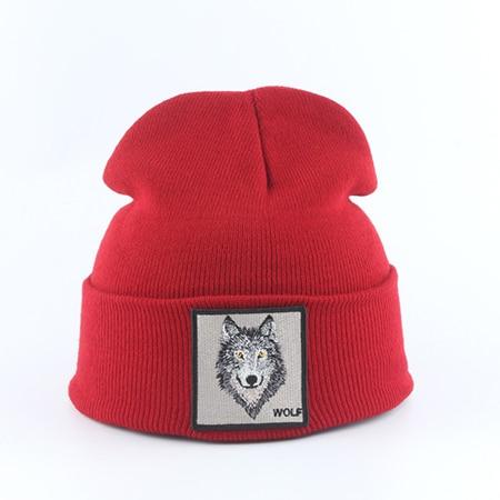 Beanie Wolf Embroidery Winter Hats Knitted Beanies For Women-Hats-Arimonz-wolf red-Arimonz