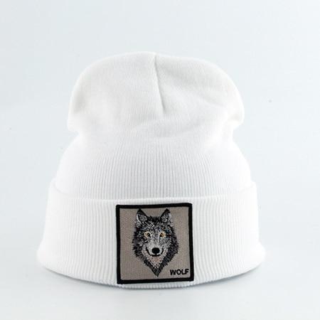 Beanie Wolf Embroidery Winter Hats Knitted Beanies For Women-Hats-Arimonz-wolf white-Arimonz