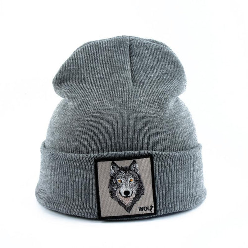 Beanie Wolf Embroidery Winter Hats Knitted Beanies For Women-Hats-Arimonz-Arimonz